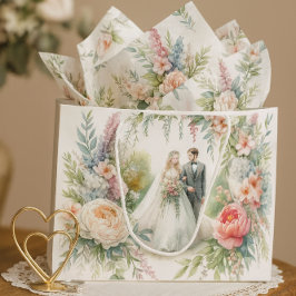Schöne Hochzeitsflora mit Bride Groom Geschenktasc Große Geschenktüte