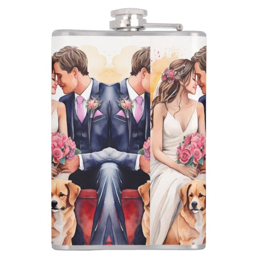 Schöne Hochzeitskuppel Wasserfarbe Flachmann (Rückseite)