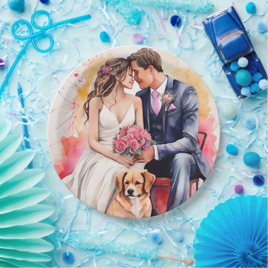 Schöne Hochzeitskuppel Wasserfarbe Pappteller (Party)