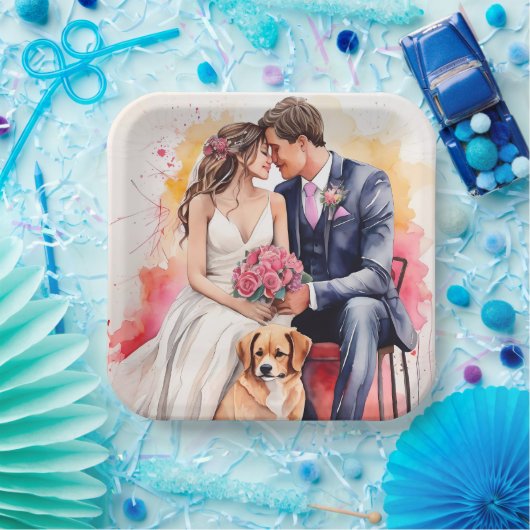 Schöne Hochzeitskuppel Wasserfarbe Pappteller (Party)