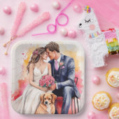 Schöne Hochzeitskuppel Wasserfarbe Pappteller (Party)