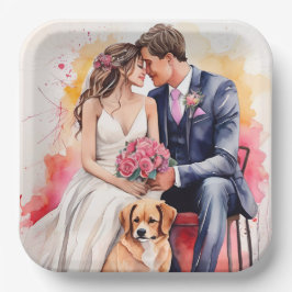 Schöne Hochzeitskuppel Wasserfarbe Pappteller