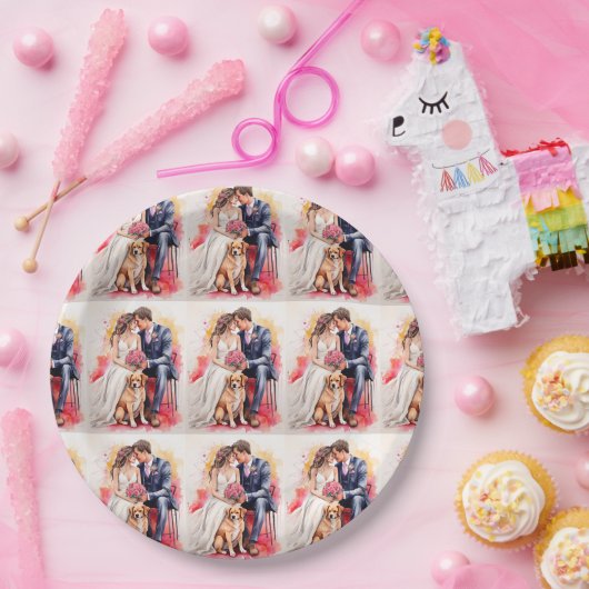 Schöne Hochzeitskuppel Wasserfarbe Pappteller (Party)