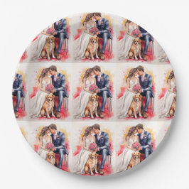 Schöne Hochzeitskuppel Wasserfarbe Pappteller