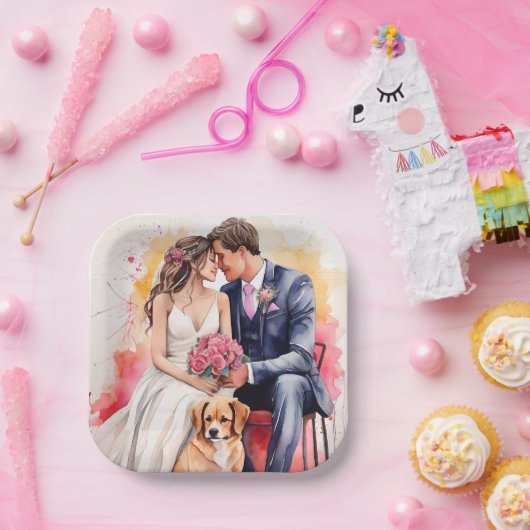 Schöne Hochzeitskuppel Wasserfarbe Pappteller (Party)