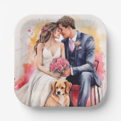 Schöne Hochzeitskuppel Wasserfarbe Pappteller (Vorderseite)