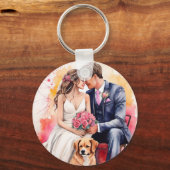 Schöne Hochzeitskuppel Wasserfarbe Schlüsselanhänger (Rückseite)