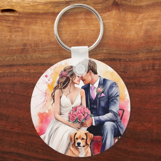 Schöne Hochzeitskuppel Wasserfarbe Schlüsselanhänger (Rückseite)