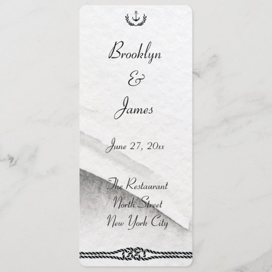 Schöne Hochzeitsmenüs in Grau und Weiß Menükarte (Rückseite)