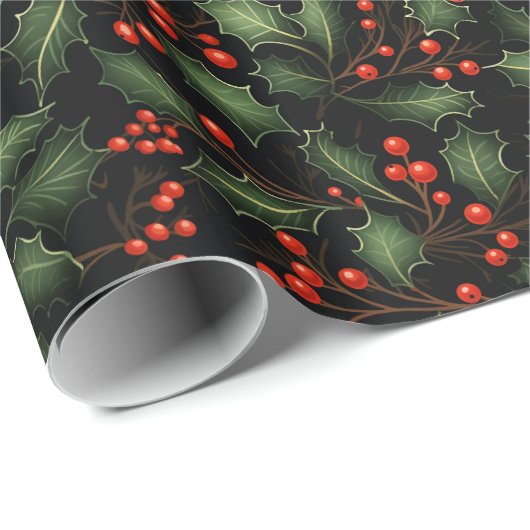 Schöne Holly Berry Weihnachten Geschenkpapier (Rolleneckpunkt)