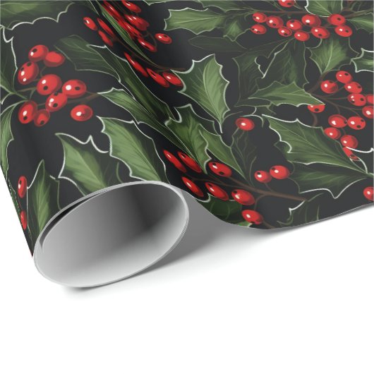 Schöne Holly Berry Weihnachten Geschenkpapier (Rolleneckpunkt)