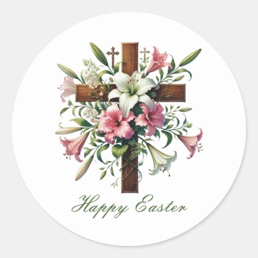 Schöne hölzerne Osterkreuz Runder Aufkleber (Vorderseite)