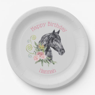 Schöne Horse Illustration - Happy Birthday Pappteller