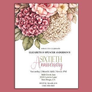 Schöne Hortensien-Rose 60. Hochzeitstag Einladung