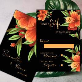 Schöne Hübsche dunkle Moody Orange Blumenhochzeit RSVP Karte