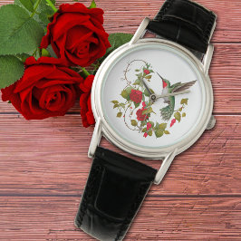 Schöne Hummingbird und Rote Rosen Armbanduhr