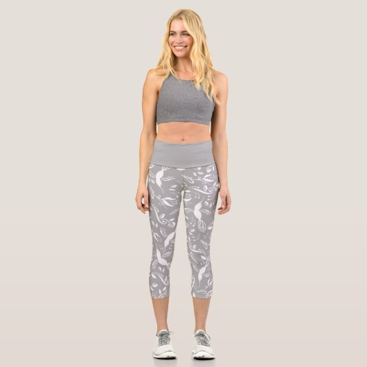 Schöne Hummingbirds Colibri Birds Light Grau Capri Leggings (Vorderseite)
