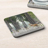 Schöne Husky Hunde auf einem Naturlehrpfad Getränkeuntersetzer (Linke Seite)