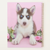 Schöne Husky-Welpe mit rosa Rosen Planer (Rückseite)
