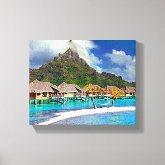 Schöne Hütten am Wasser in Bora Bora Leinwanddruck (Vorderseite)