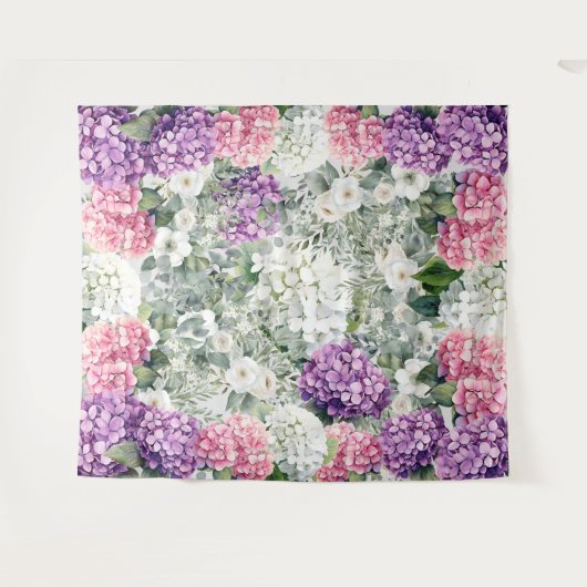 Schöne Hydrangeas & Eukalyptus Foto Hintergrund Wandteppich (Vorderseite (Horizontal))