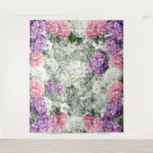 Schöne Hydrangeas & Eukalyptus Foto Hintergrund Wandteppich (Vorderseite)