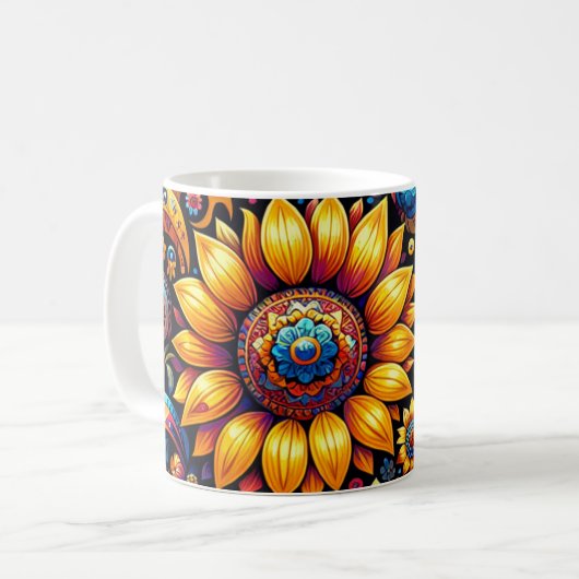 Schöne, hyperrealistische Sonnenblumen Kunst Kaffeetasse (Vorderseite Links)