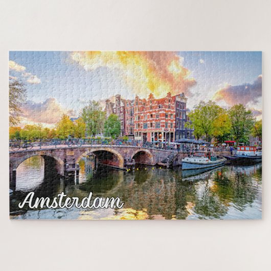 Schöne iconische Stadt Amsterdam, Niederlande Puzzle (Horizontal)