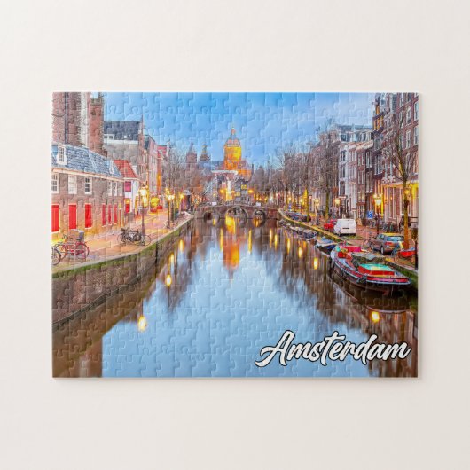 Schöne iconische Stadt Amsterdam, Niederlande Puzzle (Horizontal)
