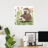 Schöne Igel mit Blume Poster (Heimbüro)