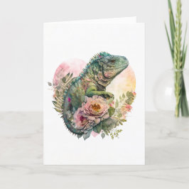 Schöne Iguana in rosa Blume Valentinstag Feiertagskarte