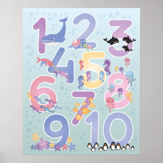 Schöne Illustrationen von Meerestieren 10 Poster