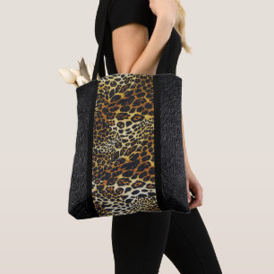 Schöne Imitate Black Leather & Leopard Print Tasche