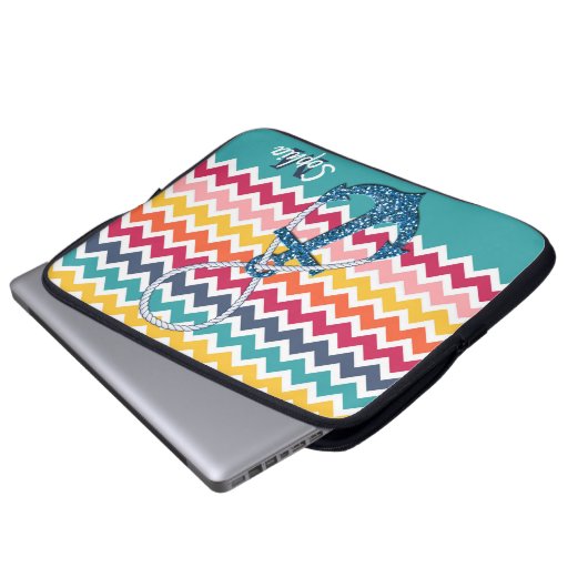 Schöne Imitate Glitzer nautischer Anker Unendlichk Laptopschutzhülle (Vorne Knopf)