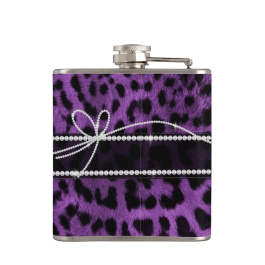 Schöne Imitate lila Schwarzer Leopardenprint Flachmann (Rückseite)