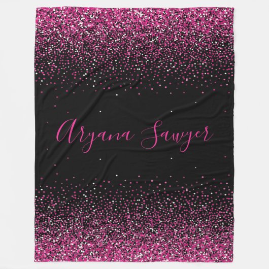 Schöne Imitate Rosa Glitzer auf schwarzem Hintergr Fleecedecke (Vorderseite)
