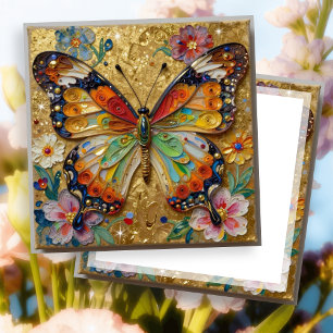 Schöne Impasto-Schmetterling- und Blumen-Leerkarte Karte