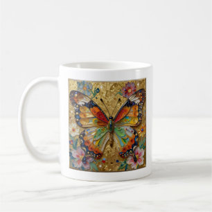 Schöne Impasto-Schmetterlinge und Blumen-Gedicht Kaffeetasse