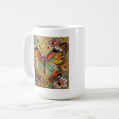 Schöne Impasto-Schmetterlinge und Blumen-Gedicht Kaffeetasse (Vorderseite Links)