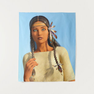 Schöne indianische Frau Eingeborenen-Outfit Wandteppich