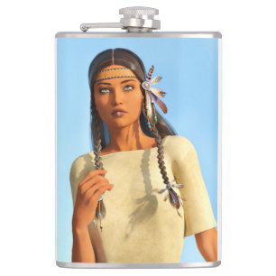Schöne indianische Frau Indigene Kleidung Flachmann