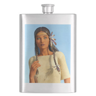 Schöne indianische Frau Indigene Kleidung Flachmann