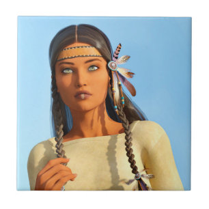 Schöne indianische Frau Indigene Kleidung Fliese