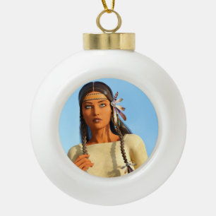 Schöne indianische Frau Indigene Kleidung Keramik Kugel-Ornament