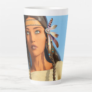 Schöne indianische Frau Indigene Kleidung Milchtasse