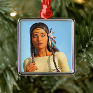 Schöne indianische Frau Indigene Kleidung Ornament Aus Metall