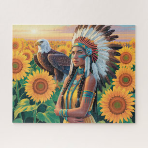 Schöne indianische Frau mit Adler Puzzle