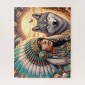Schöne indianische Frau mit Wolf Puzzle (Vertikal)