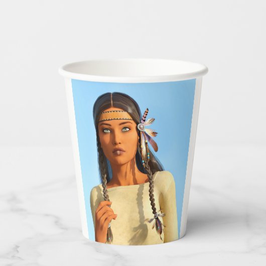 Schöne indigene Amerikanerin Pappbecher (Rückseite)