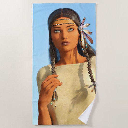 Schöne indigene Amerikanerin Strandtuch (Vorderseite)
